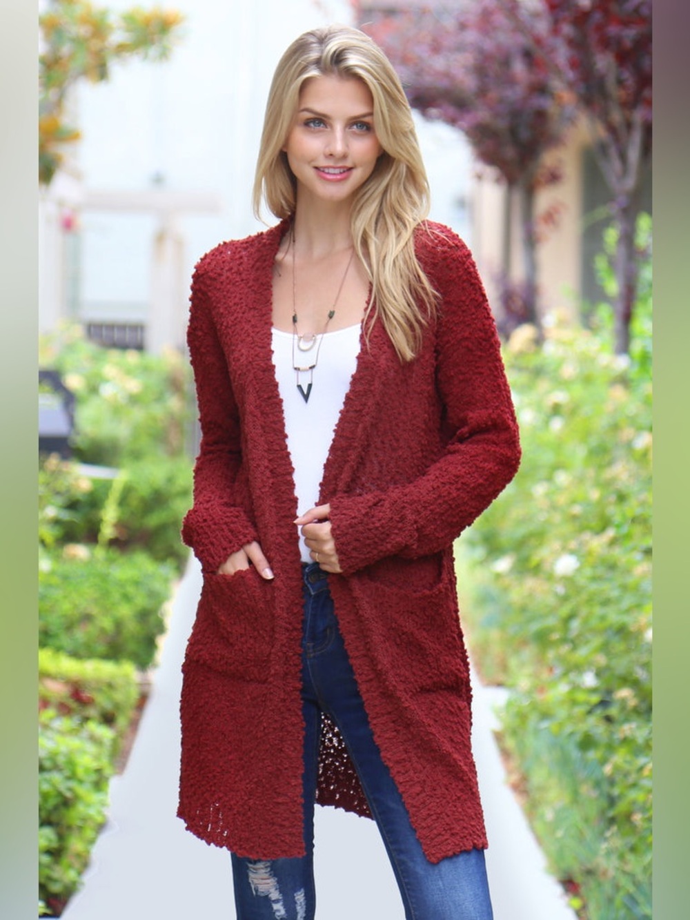 Lovestitch Rust Cozy Popcorn Pocket Open Cardigan (M/L)